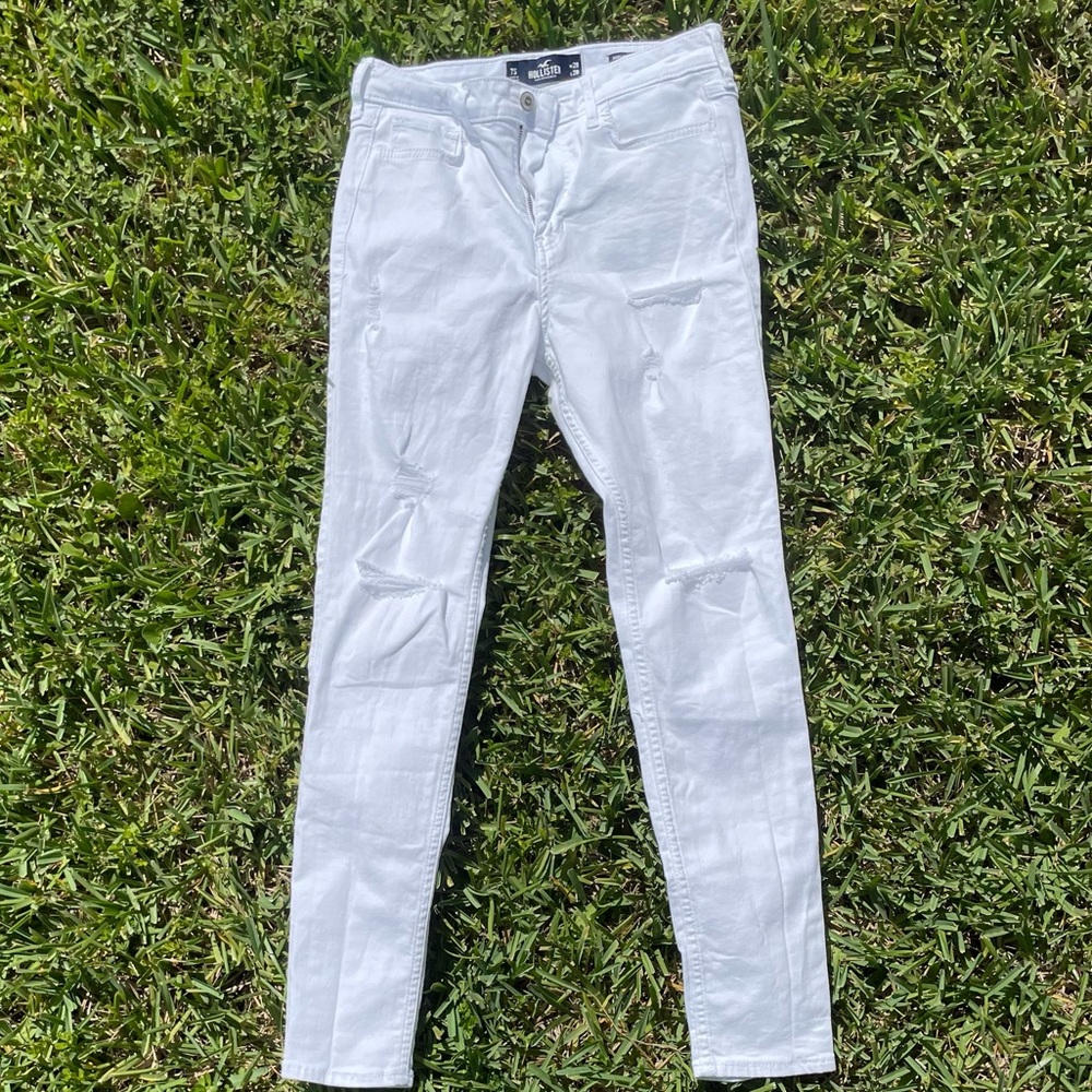 Hollister high-rise ripped white skinny jeans